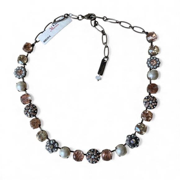 NWT Mariana Champagne Peach Rosette Necklace Silver Plated Floral Pearl Whimsy - Picture 2 of 14